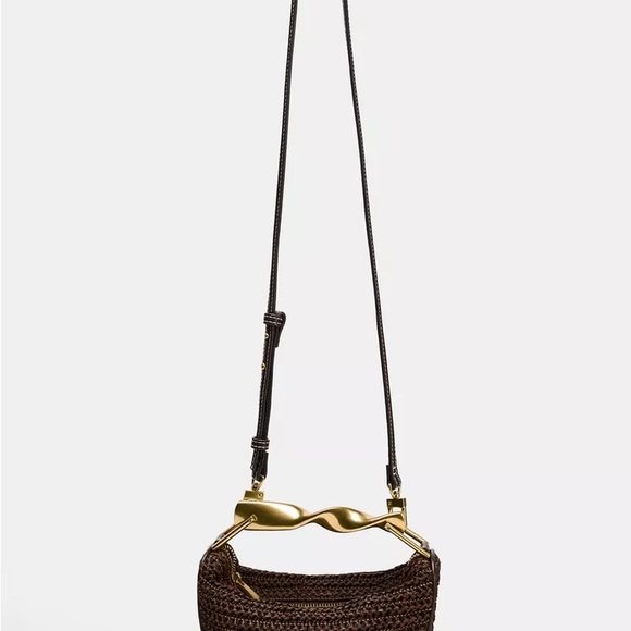 NWT Zara Woven Handbag with Gold Twist Handle - Picture 5 of 15